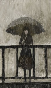 طراحی نقاشی دختر زیر باران ناراحت