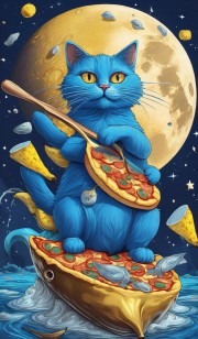 گربه روی ماه با قایق پیتزایی روی آب گیتار میزند