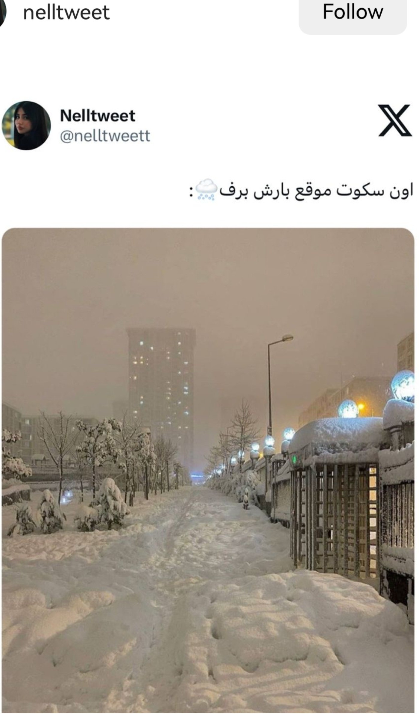 اون سکوت موقع بارش برف👈🏻👉🏻🥺❄️🌬️