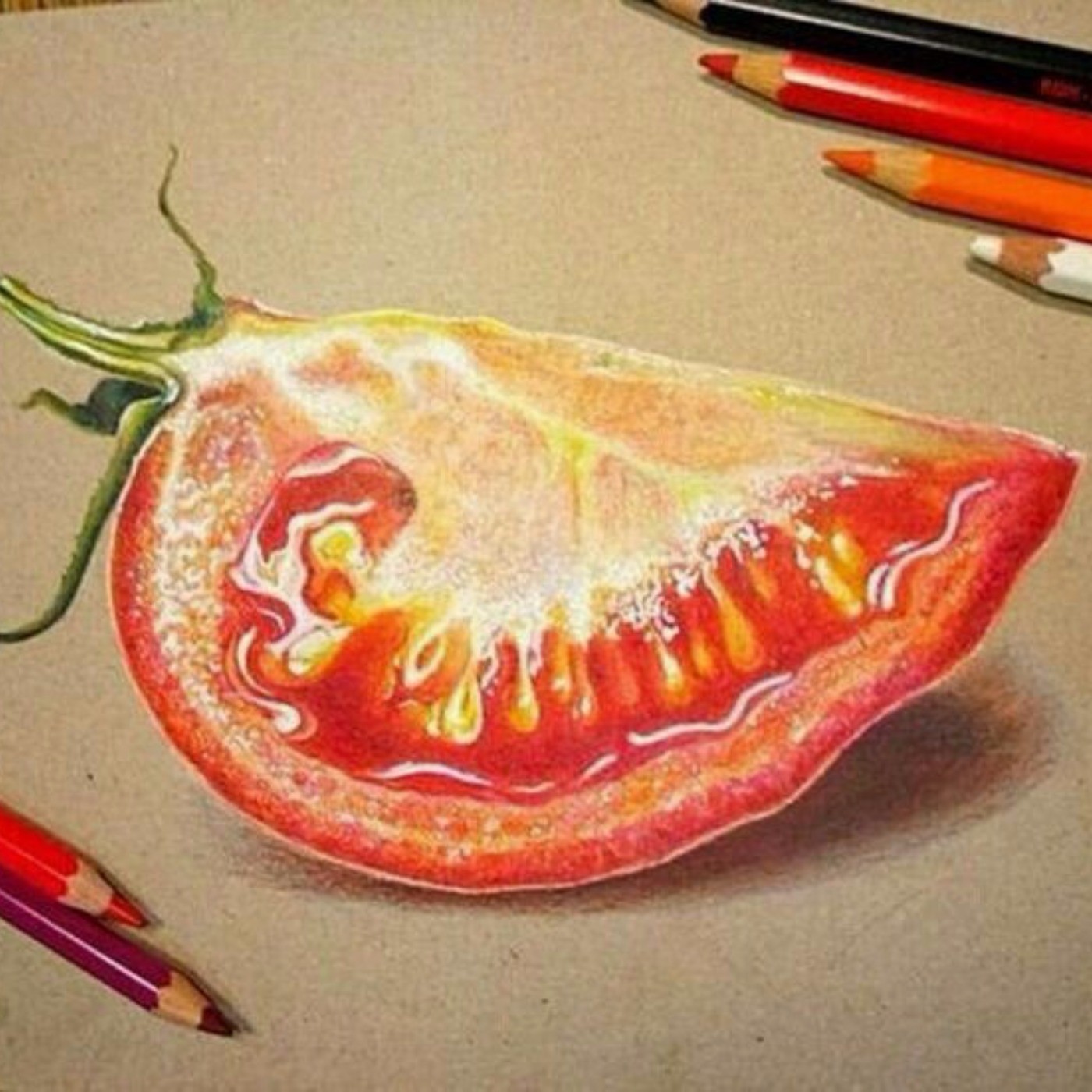 نقاشی /گوجه /مداد رنگی 🎨🍅🍅🎨